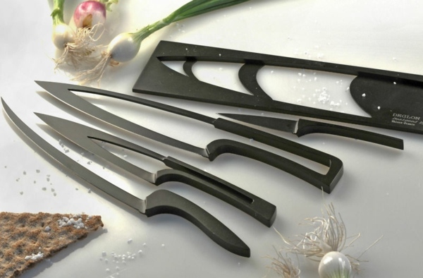 kitchen knife set deglon in black and holder
