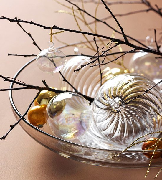 low cost crafts ideas glass baubles and branches