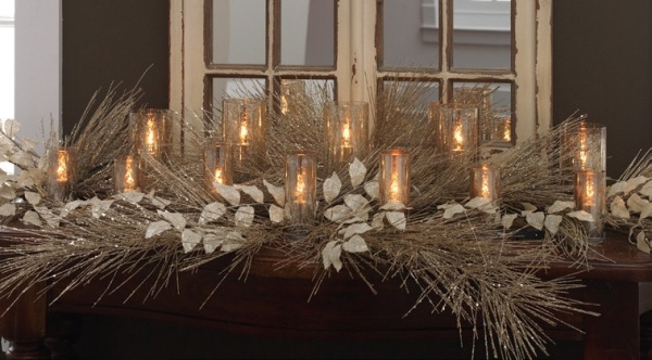 mantel gold pine candles design