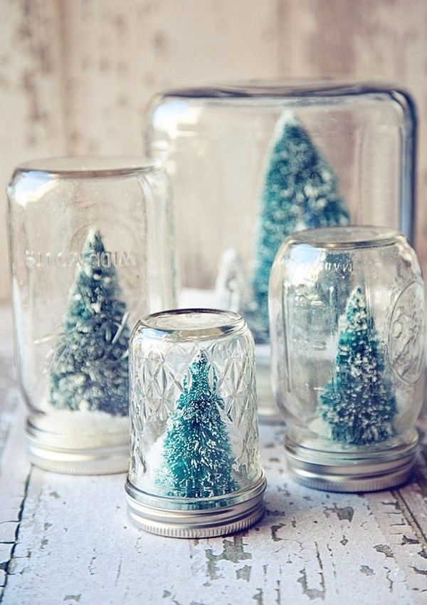 mason jar snow globes DIY christmas decoration ideas