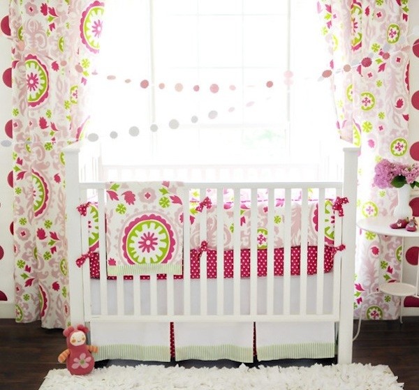 pink patterns modern baby bedding set curtain match