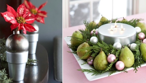 decoration poinsettia and fruits