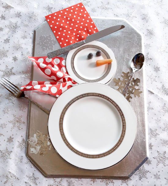 snowman craft project table setting