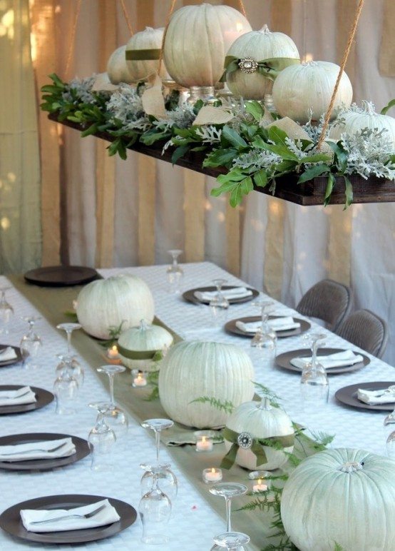 thanksgiving decor ideas white table centerpiece and upper decor