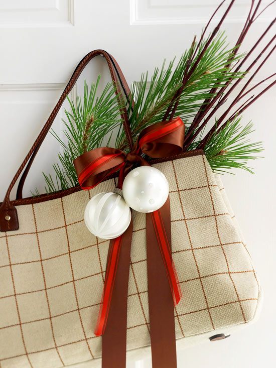 DIY front door purse ribbon bow ornaments
