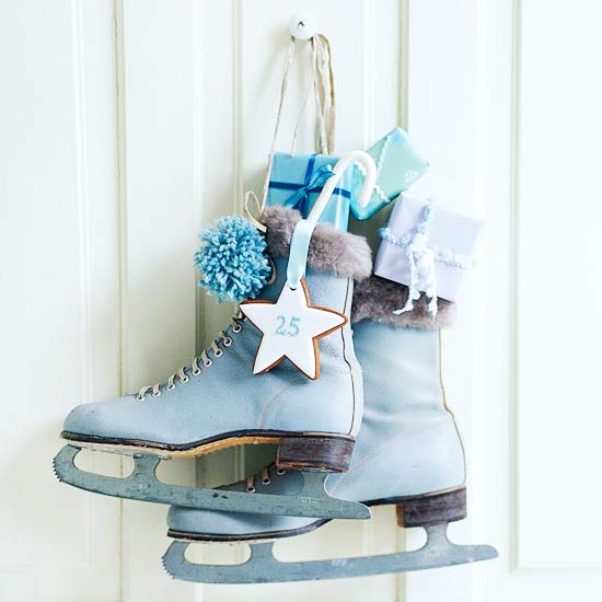 DIY ice skates stuffed little wrapped presents