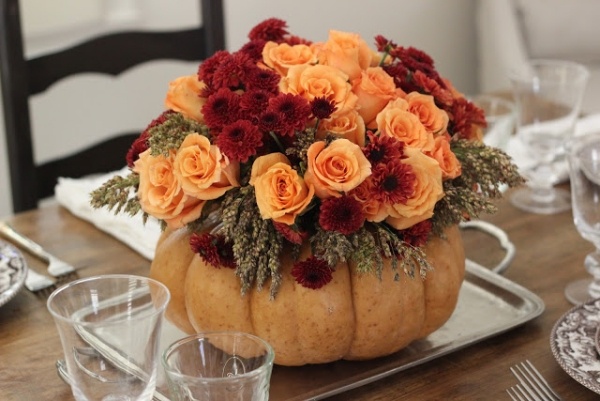 DIY thanksgiving table centerpiece pumpkin vase