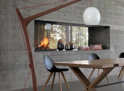 Dining-room-floor lamp-modern-design-industrial-style-concrete-wall