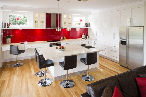contemporary kitchen design ideas glass backsplash red