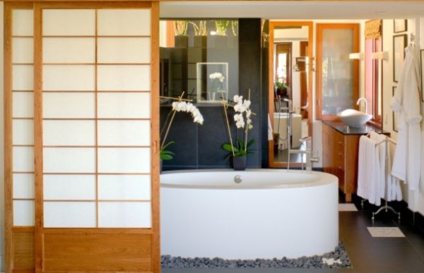 creative design ideas bathroom interior sliding door bathtub plants