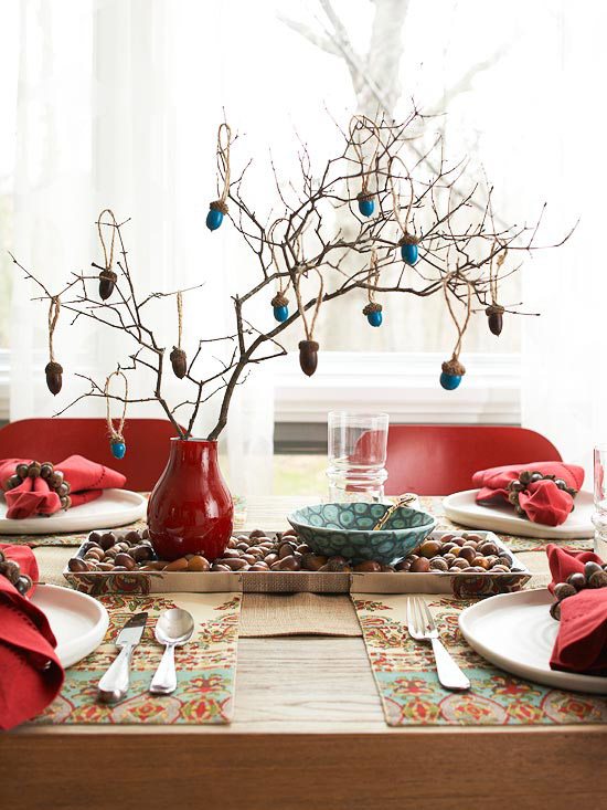 creative thanksgiving decoration ideas branch coloured acorns