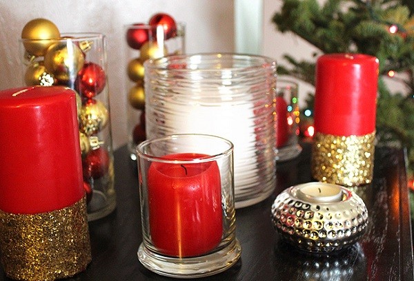 easy candles glass holders red gold ornaments 