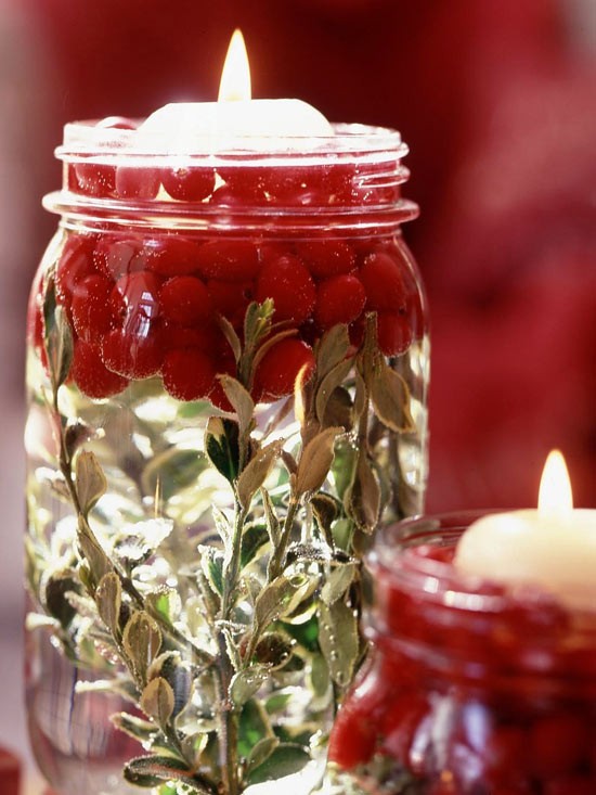 easy quick decoration ideas cranberry and evergreens candle