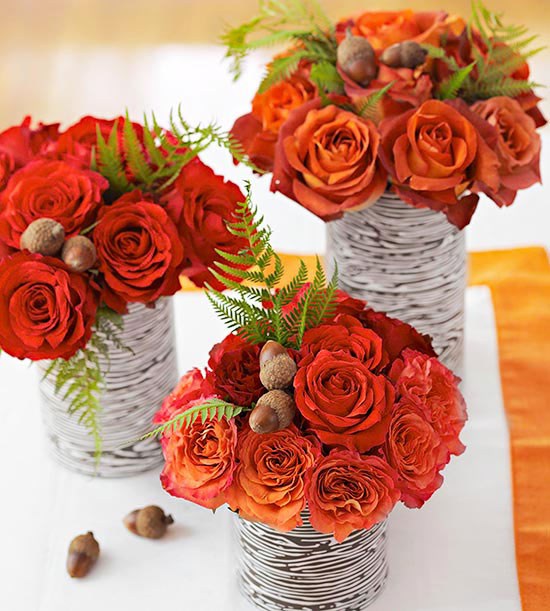 easy to craft thanksgiving centerpieces vases wrapped in paper