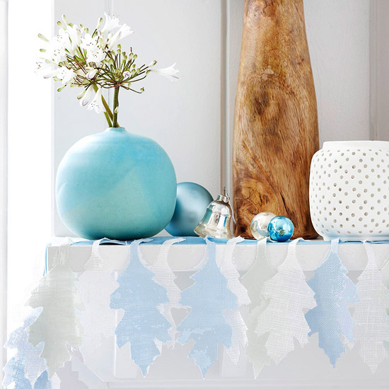 elegant festive decoration white silver icy blue mantel side table