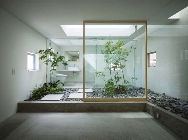 fantastic bathroom design japanese minimalist style plants glass wall