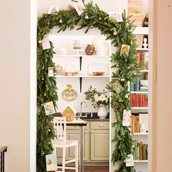 indoor decorations garland and christmas card display