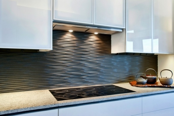 kitchen backsplash tiles black graphic wave