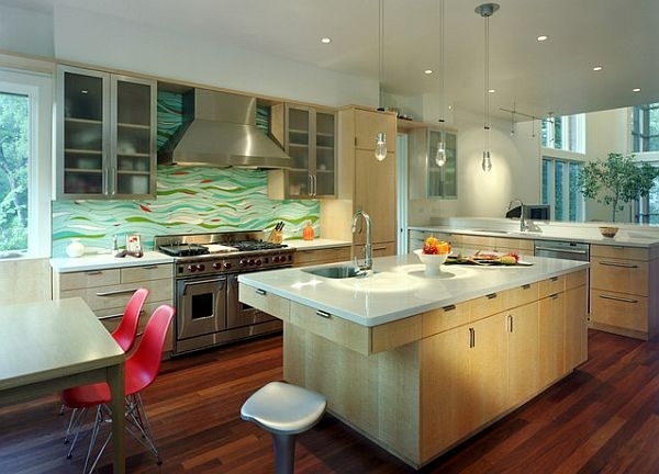 kitchen backsplash tiles ideas glass waves motif
