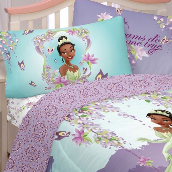 light purple and flowers princess Tiana girls bedding set