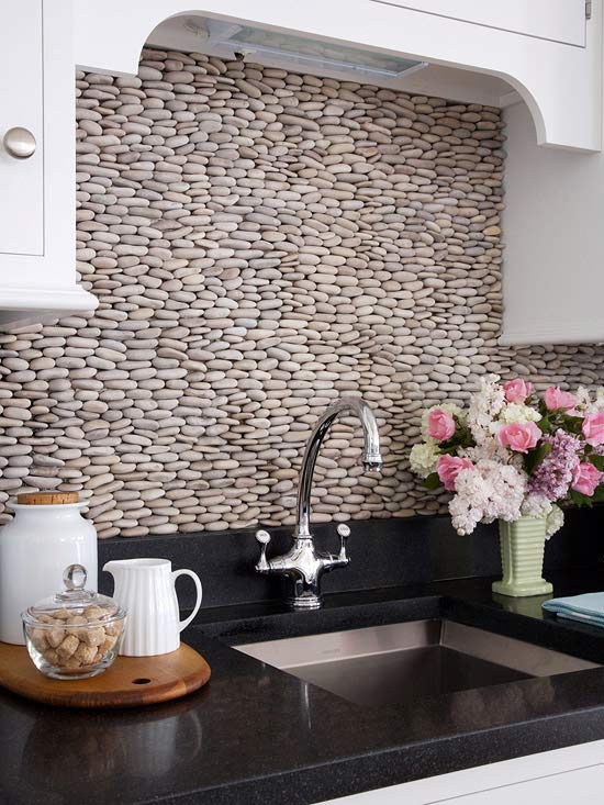 modern kitchen design ideas cobblestone backsplash