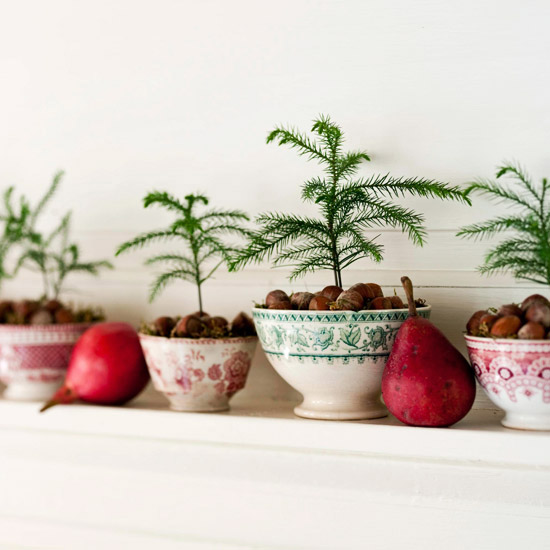quick easy holiday decor ideas mini evergreens in bowls