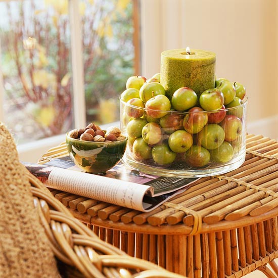 simple thanksgiving decoration apples pillar candle