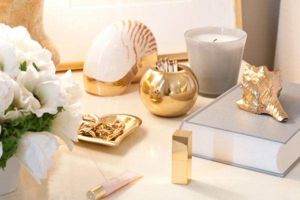 modern interior design ideas dressing table accessories in gold