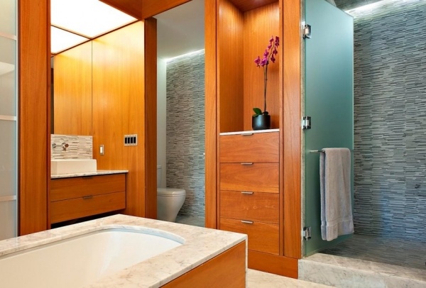 Bathroom interior design wood and marble modern 