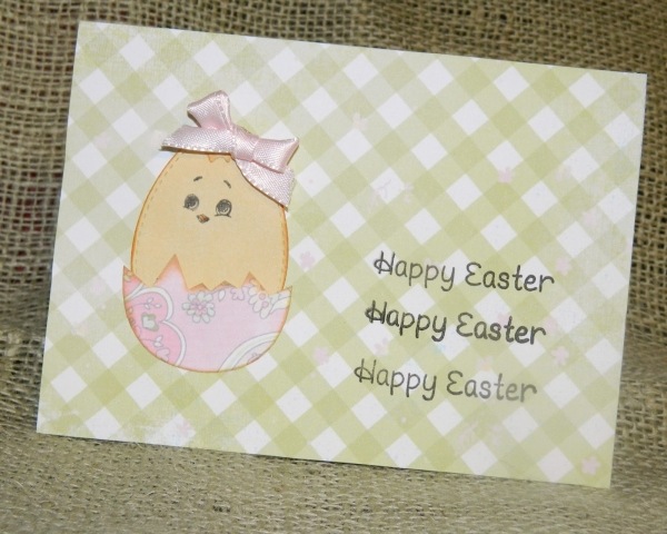 DIY easy card egg and chicken pink ribbon