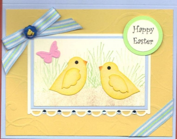 Easter greetings handmade cards chikens ribbons