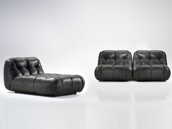 Nuvolone elegant black leather modular corner sofa