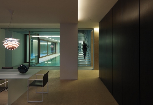 dining area staircase swimming pool