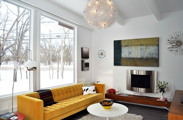 accent of yellow in a modern living room