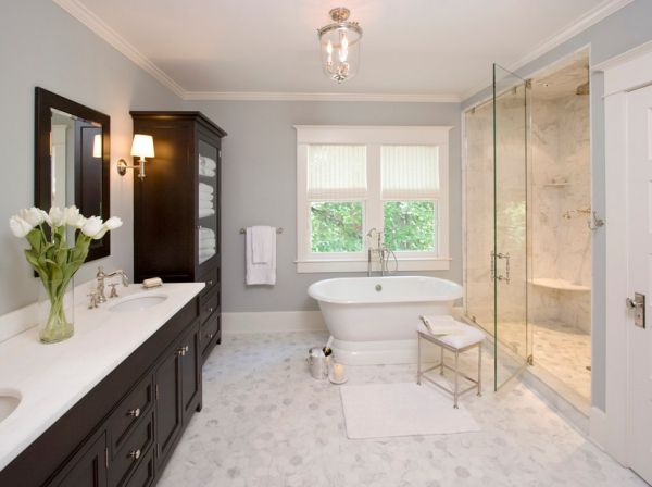 bathroom design in soft grey has a calming effect