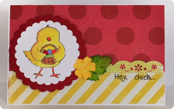 colorful card chicken with basket flower