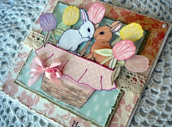 easy handmade cards flowers bunnies in basket