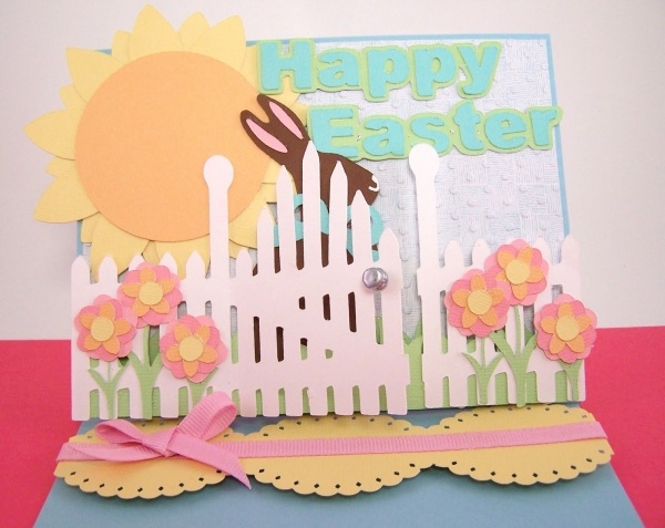 kids crafts greeting card bunny flowers sun