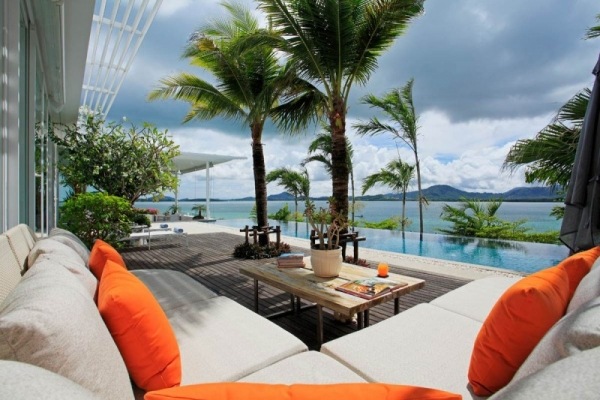 luxury oceanfront villa Thailand outdoor lounge area