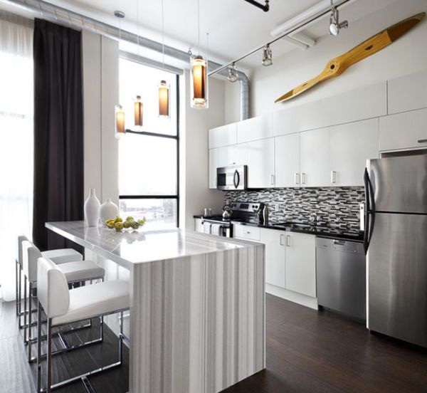 modern kitchen design in soft grey and white