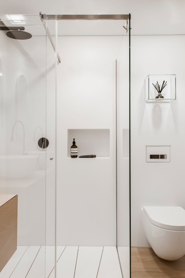modern shower small bathroom sliding glass walls Minosa