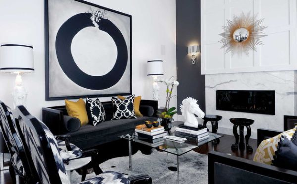 stylish interior design gold combined with white and navy blue
