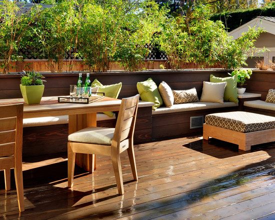 wooden deck patio privacy ideas rattan furniture seating