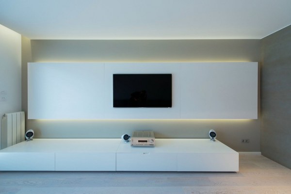 Beatiful long white cabinet TV Cervantes house modern home interior