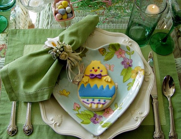 Beautiful easter dinner place setting green color palette