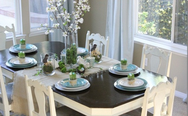 DIY dining room Easter decorating ideas cup moss