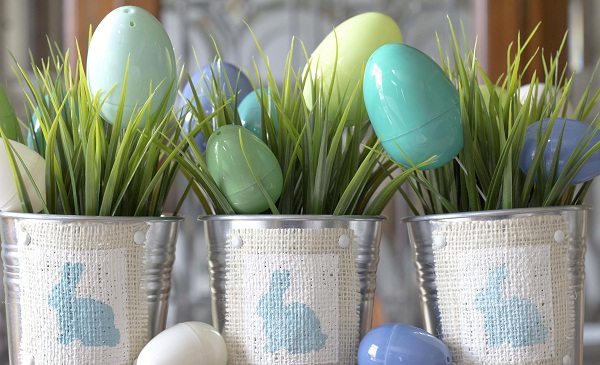 DIY Easter bunny pot decoration plastic eggs