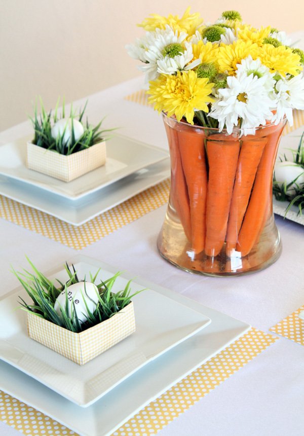 DIY holiday decor ideas table setting carrots flowers centerpiece