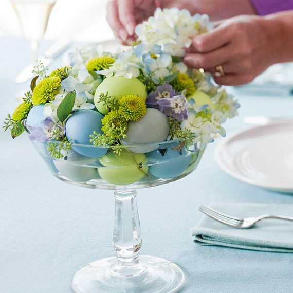 DIY easter table ideas egg bowl with flowers