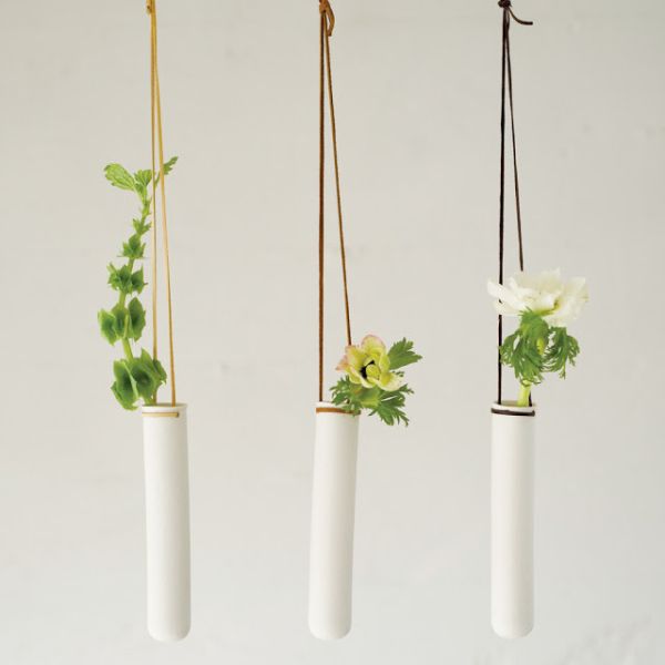DIY hanging planters modern form test tube leather strings